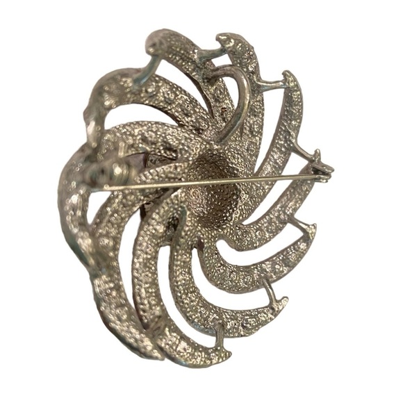 Vintage pink & aurora borealis floral swirl brooch silver tone back 2 inches - Picture 6 of 6